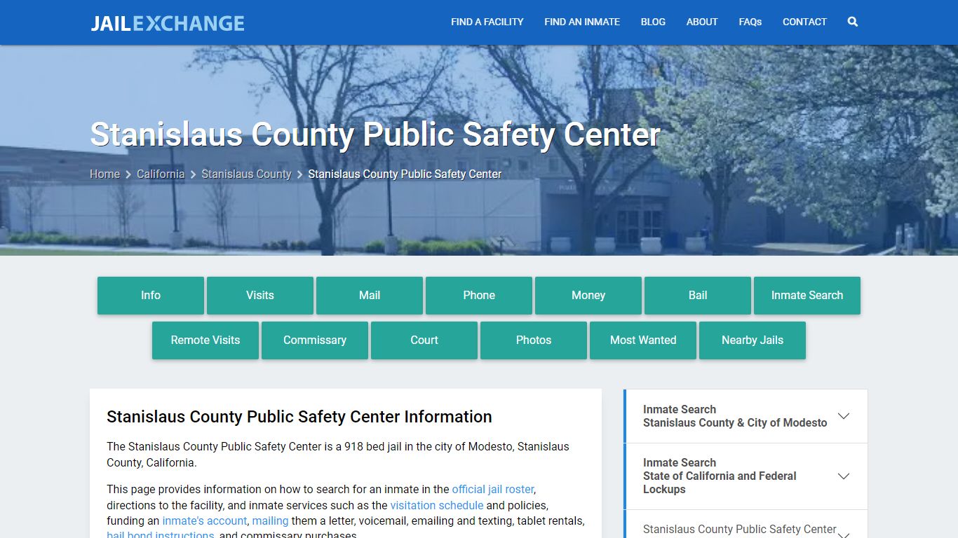 Stanislaus County Public Safety Center, CA Inmate Search, Information